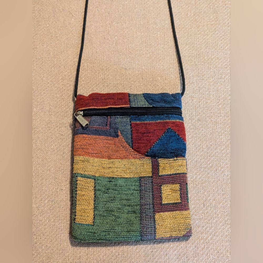 Vintage Danny K Geometric Patterned Fabric Crossbody Purse Bag